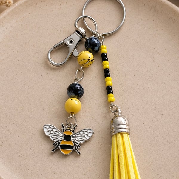 Handmade Bee Bag Charm & Keyring 
