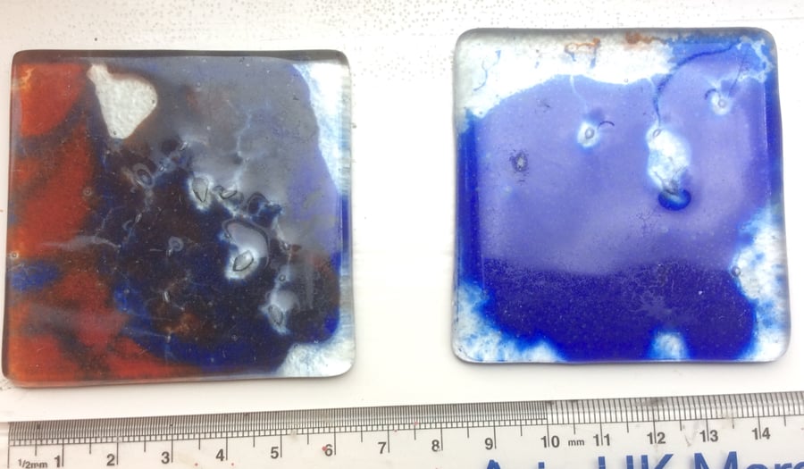 Fused Glass Marbled Tiles or Coasters- set of 2