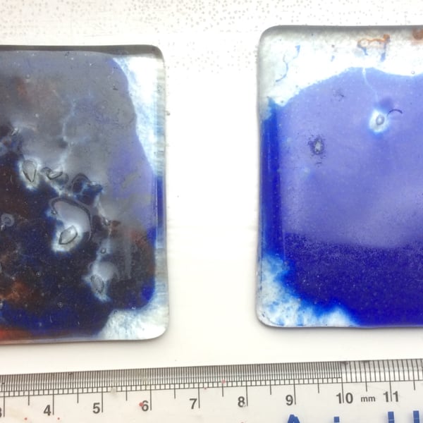 Fused Glass Marbled Tiles or Coasters- set of 2