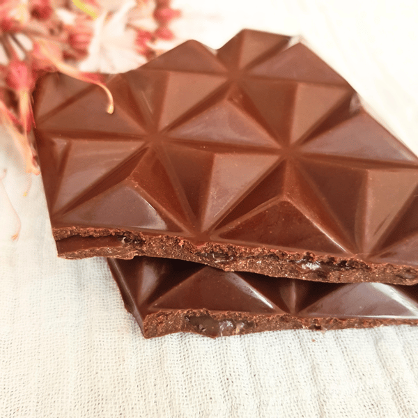 Salted Caramel milk chocolate. Raw, organic and vegan.  Bean to bar. Artisan.