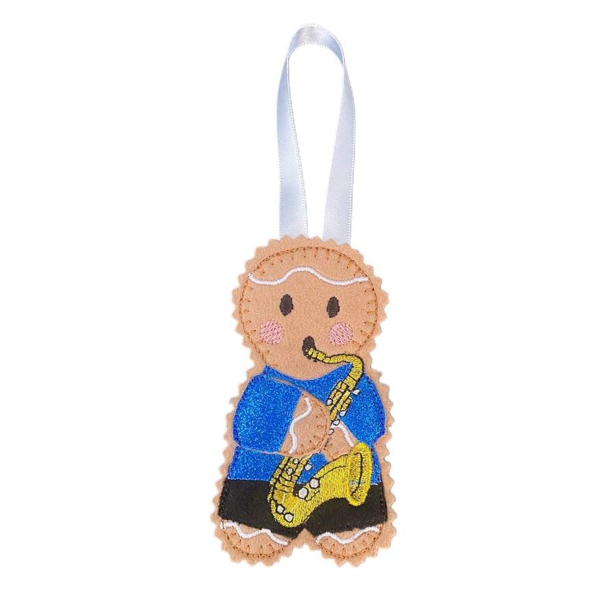 Saxophone Player Musician Gingerbread Man Felt Decoration