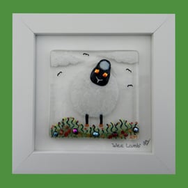 Handmade Fused Glass 'White Sheep' Picture