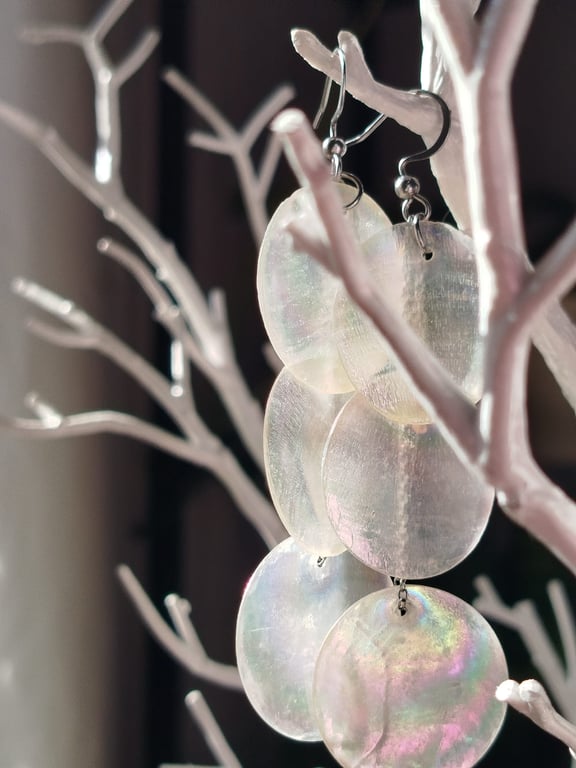 White hand carved shell sea earrings 