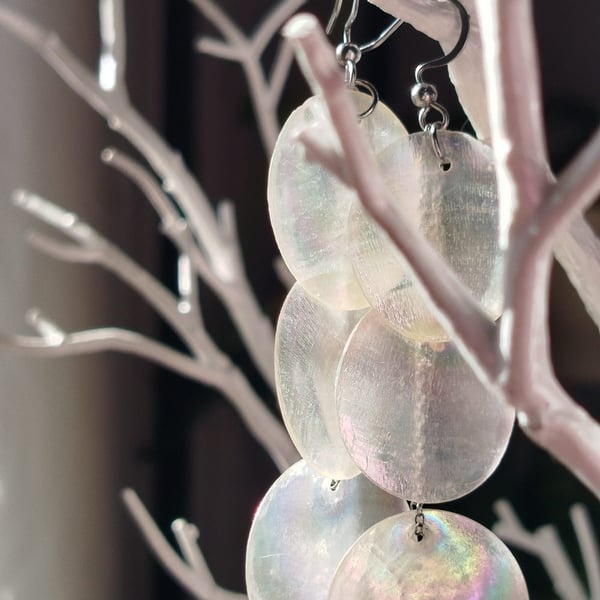 White hand carved shell sea earrings 