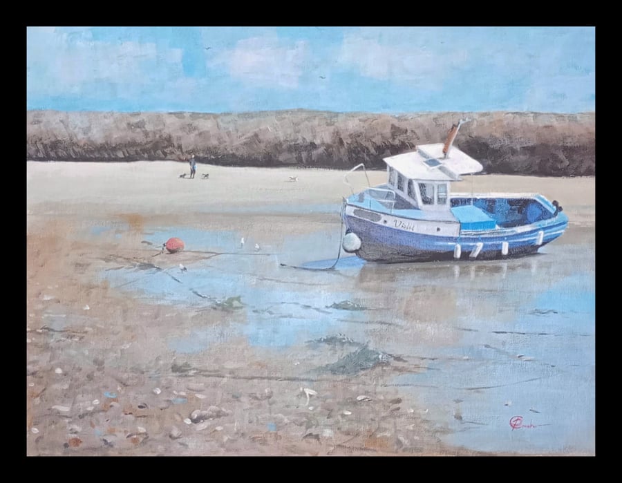 Acrylic Painting of Fishing Boat in Folkestone Harbour (Violet)