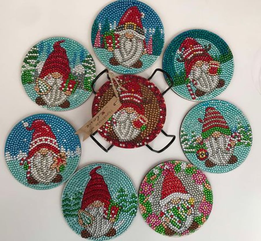 Christmas Gnome Diamond Art with Holder - RED