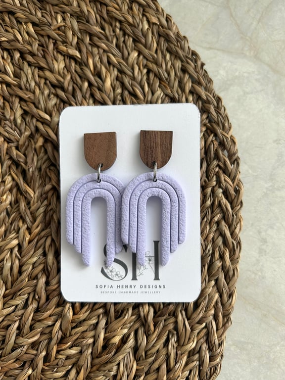 Boho Statement Jewellery - Textured Lavender Rainbow Arch Earrings 