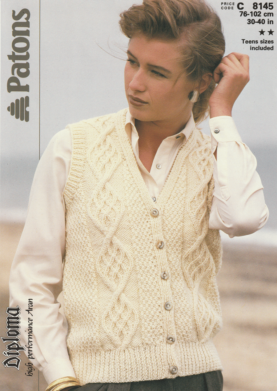 VINTAGE KNITTING PATTERN Ladies Cabled Waistcoat