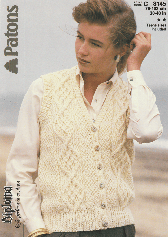 VINTAGE KNITTING PATTERN Ladies Cabled Waistcoat