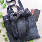 Upcycled Denim Tote Bag. Recycled Denim Shoulder Tote with Grab Handles