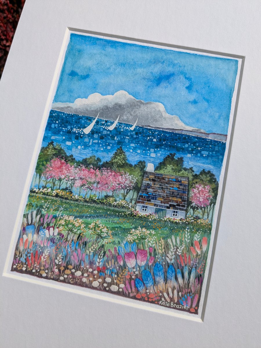 Sail Away Cottage - Original mixed media on paper. A5 Mounted