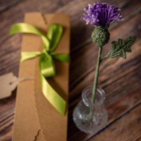 Thistle Flower Crochet Bookmark with Gift Packaging (frost colour palette)