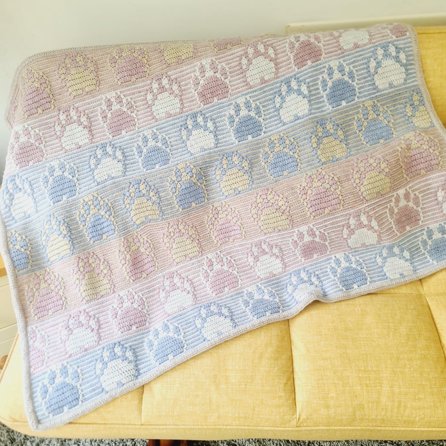 Pawprint Lap Blanket, Crochet Knee Warmer Throw