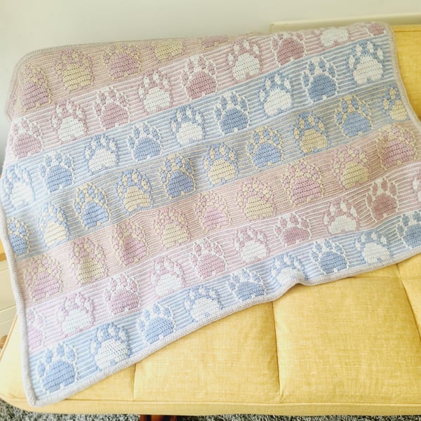 Pawprint Lap Blanket, Crochet Knee Warmer Throw