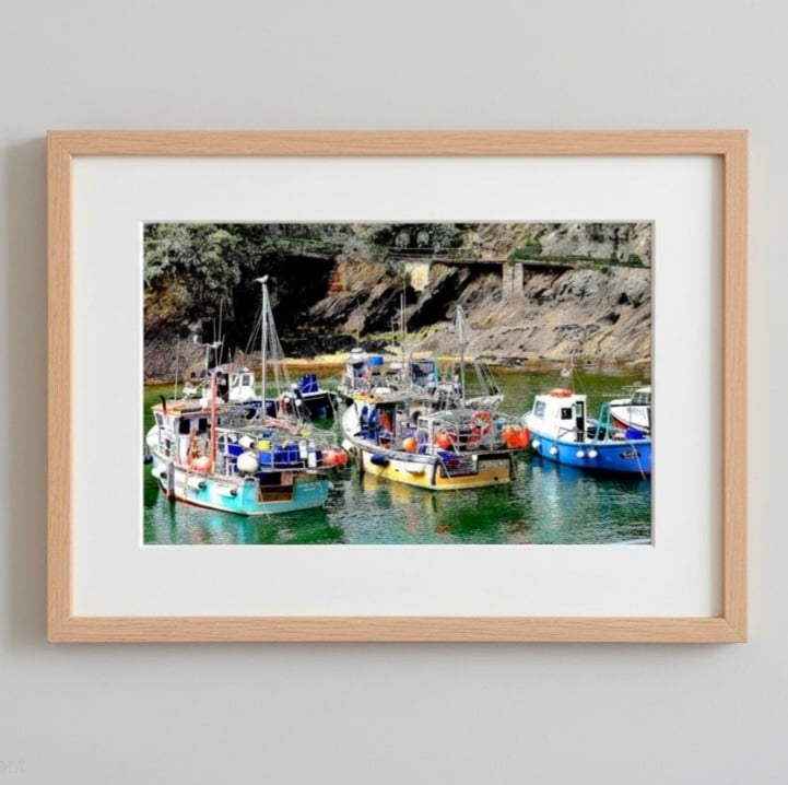 Newquay Harbour Cornwall Photo Print – Traditional Fishing Boats & Coast