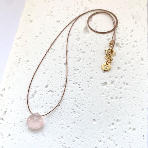Fine Silk Cord Necklace - Rose Quartz - Free Personalisation