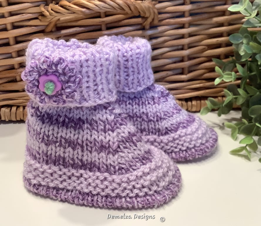 Hand Knitted Baby Girl's Booties  3-6 months size