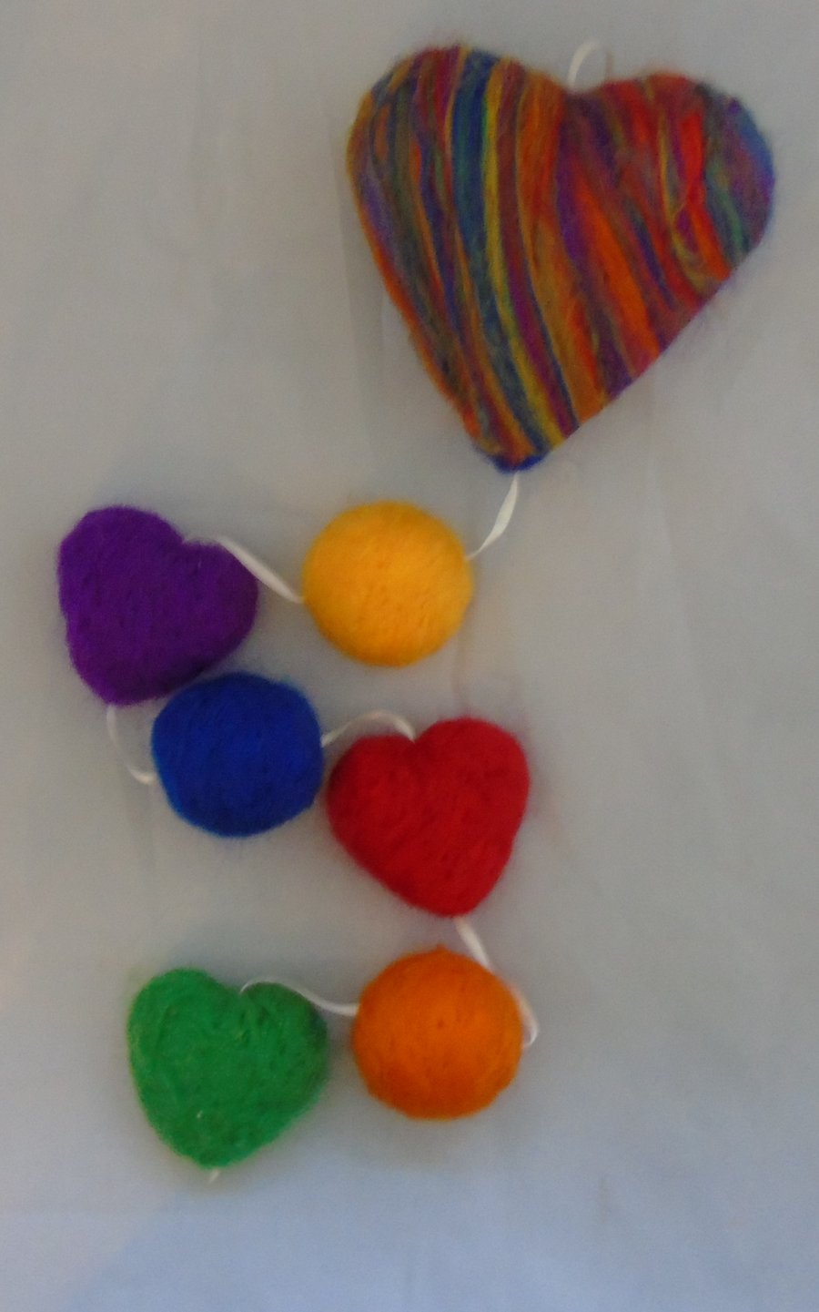 Seconds Sunday  Hanging Decoration - Rainbow Needle Felted Hearts