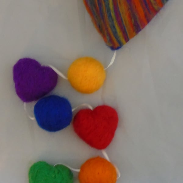 Seconds Sunday  Hanging Decoration - Rainbow Needle Felted Hearts