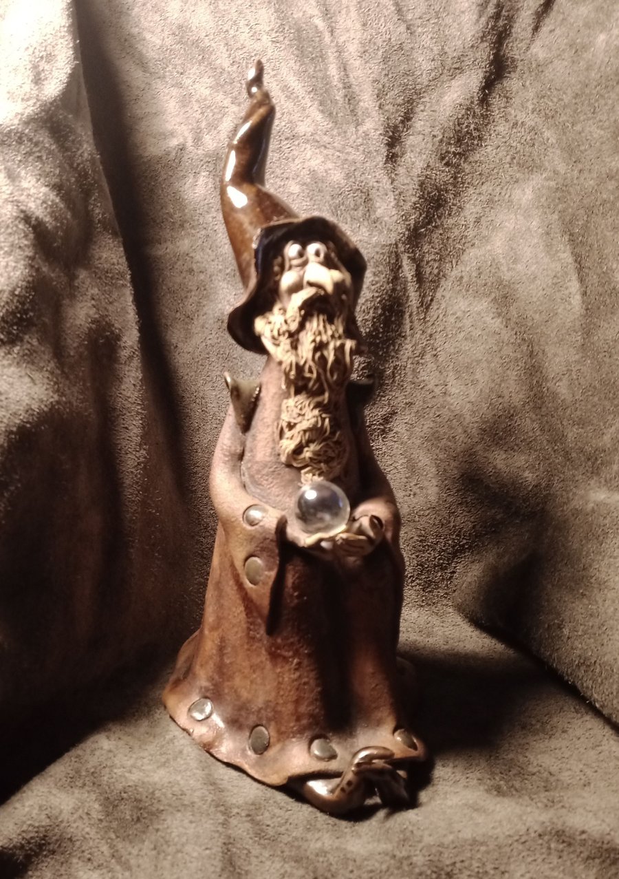 Ceramic Earthenware Pottery Wizard with Crystal Ball