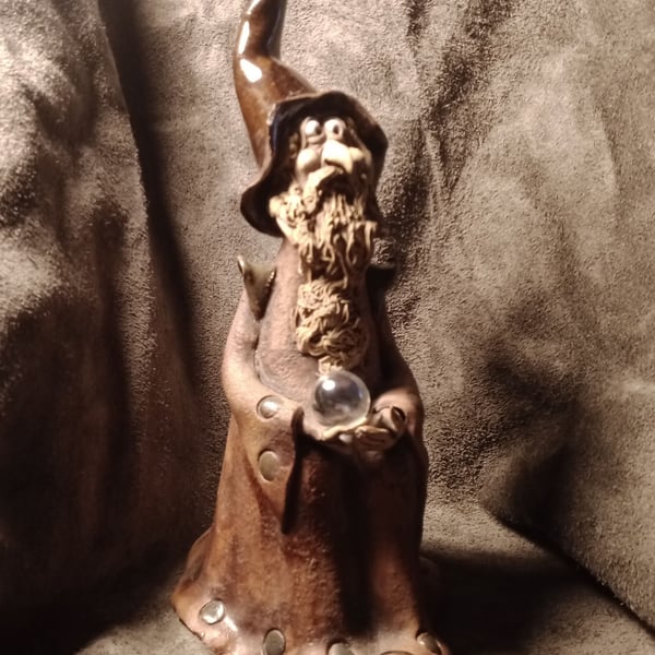 Ceramic Earthenware Pottery Wizard with Crystal Ball