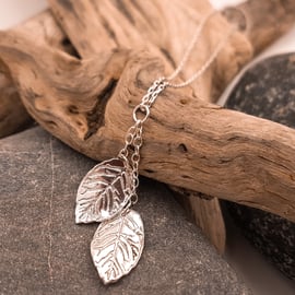  Fine silver leaves pendant on a sterling silver chain