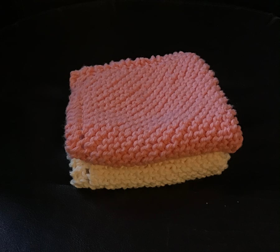 Hand Knit Cotton Dishcloth Pack of 2 