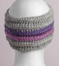 Earwarmer headband Crochet chunky  grey pink purple handmade - Image 3