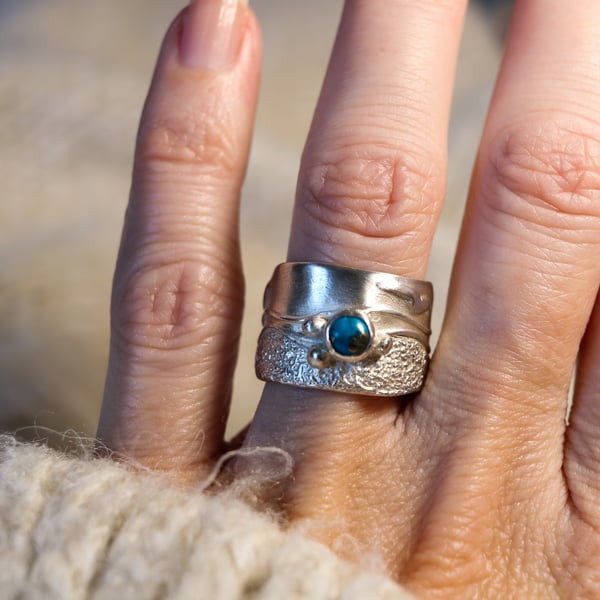 Turquoise seascape ring in size N