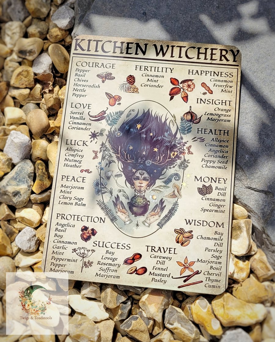 Kitchen witch metal wall art sign 