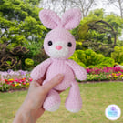Pink crochet plush bunny soft toy. Rabbit soft toy and boots set. UKCA tested.