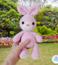 Pink crochet plush bunny soft toy. Rabbit soft toy and boots set. UKCA tested.