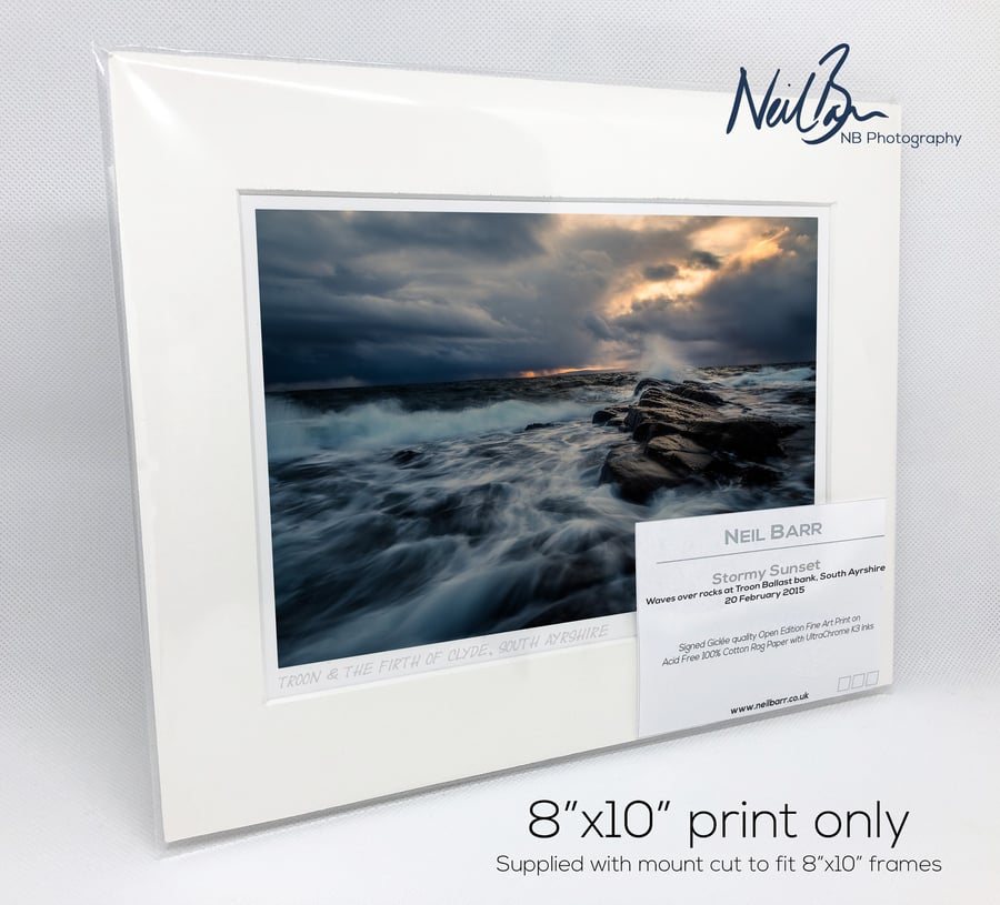 Stormy Sunset at Troon Ballast Bank, Ayrshire - A5 (10" x 8") Unframed Print