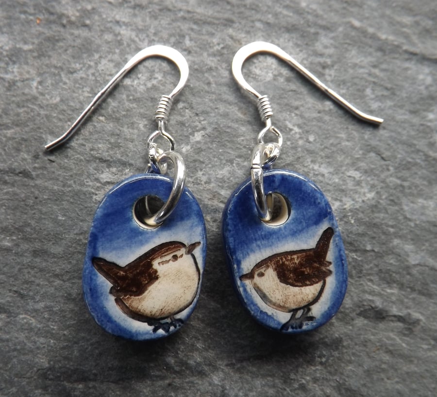 Wren ceramic and sterling silver drop earrings in blue