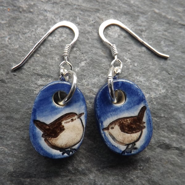 Wren ceramic and sterling silver drop earrings in blue