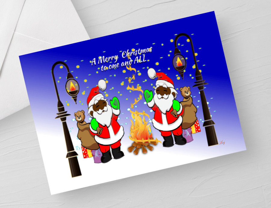AFROCENTRIC CHRISTMAS CARD. Black Santa Greeting Card. Blank Inside.