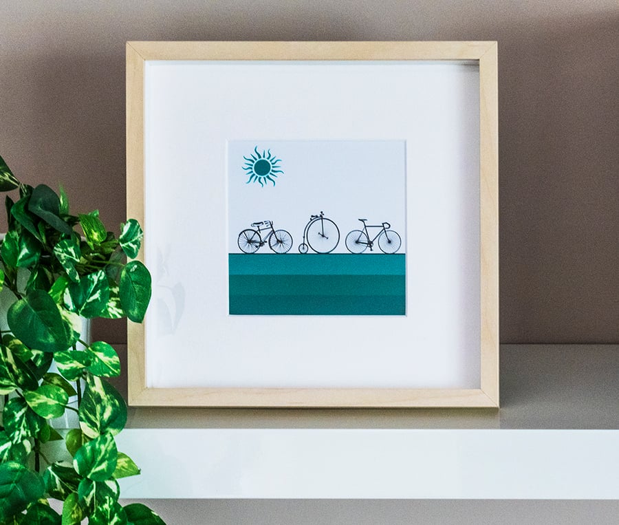 Bicycles Cycling Bikes Framed Print Graphic Modern Picture Wall Art Illustration