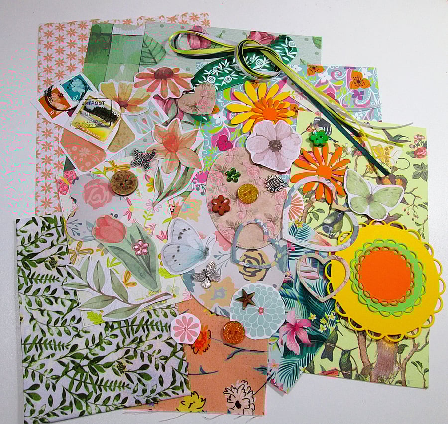 Orange and green junk journal or scrapbook ephemera bundle