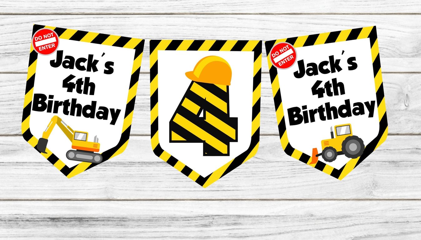 Construction Themed Personalised Happy Birthday Bunting 