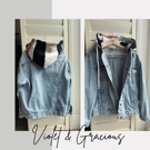 Reworked Hoodie Denim Jacket . Beading . Upcycled Jacket . size 12