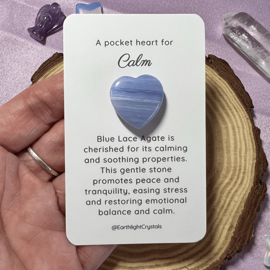 Blue Lace Agate Pocket Heart Crystal for Calm