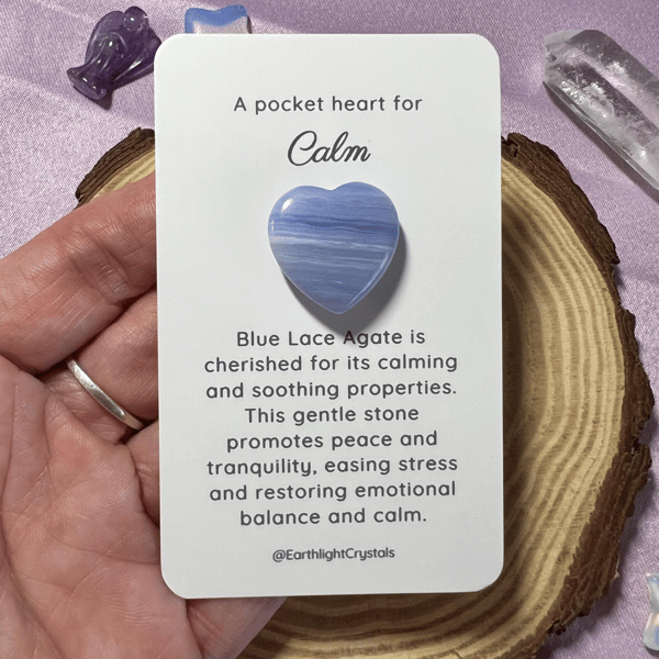 Blue Lace Agate Pocket Heart Crystal for Calm