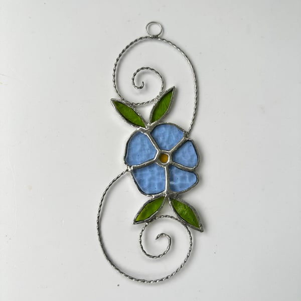 Stained Glass Single Forget Me Not Suncatcher - Handmade Hanging Decoration