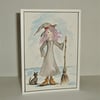 Hand painted cartoon witch Halloween blank greetings card ( ref F 927)