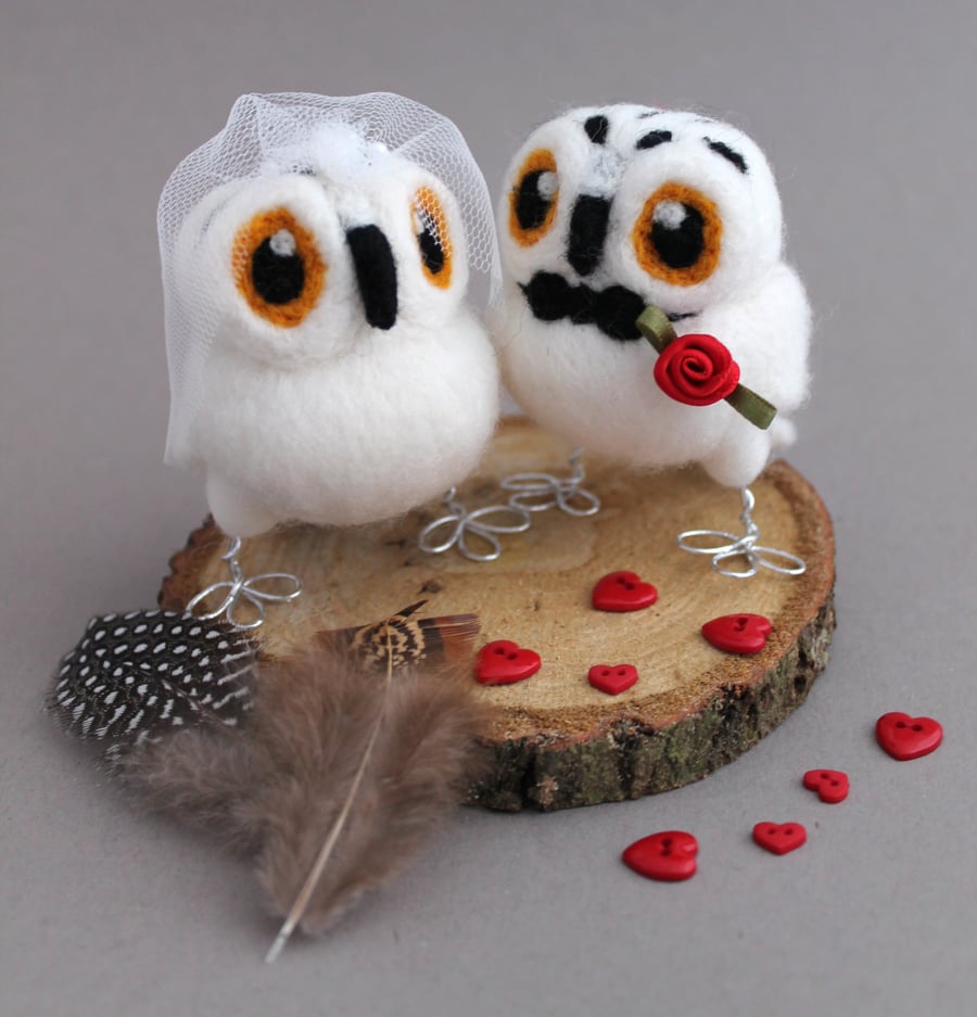 Customisable Snowy Owl Wedding Cake Toppers Bride and Groom 