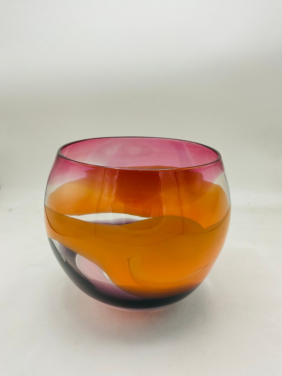 Stripey Bowl with Opaque Orange Band