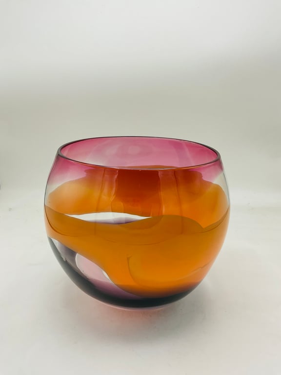 Stripey Bowl with Opaque Orange Band