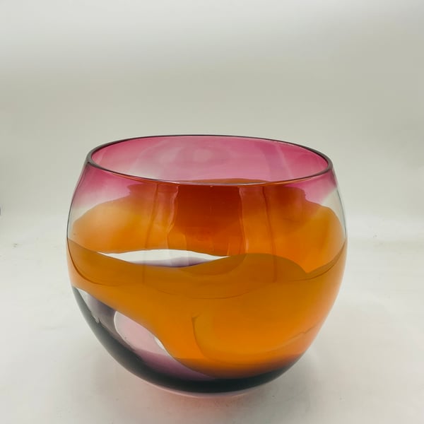 Stripey Bowl with Opaque Orange Band