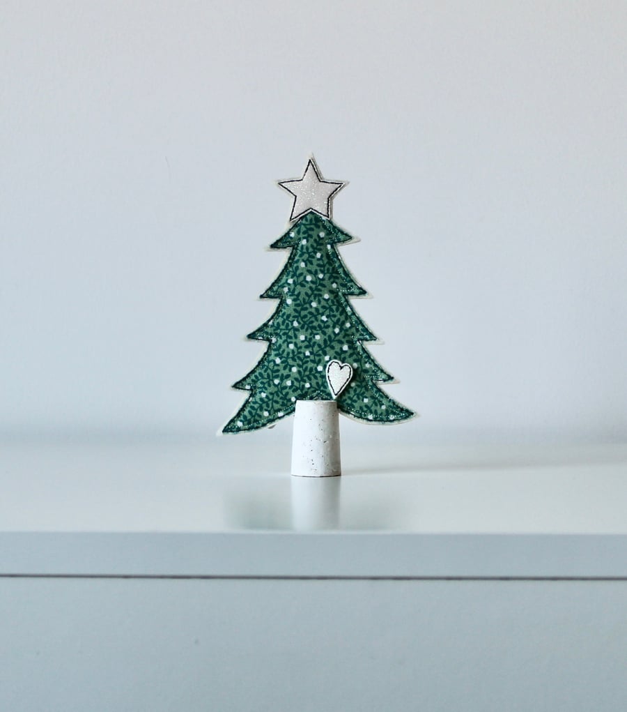 A Christmas Tree with a Heart and Painted Cork Trunk - Handmade Decoration