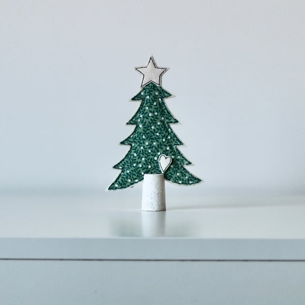 A Christmas Tree with a Heart and Painted Cork Trunk - Handmade Decoration